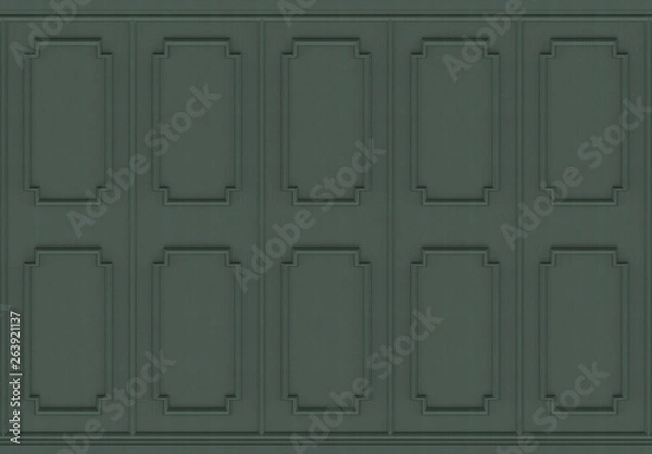 Obraz 3d rendering. luxurious dark green wood square shape pattern panel vintage design wall background.