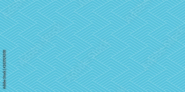 Fototapeta Wave abstract pattern seamless white geometric line on blue background. Summer vector design.