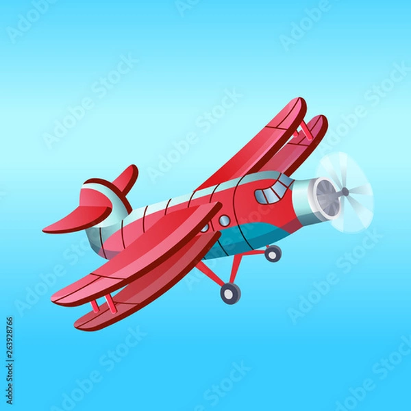 Fototapeta Red Aeroplane in cartoon style.Vector.