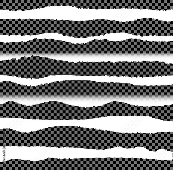 Fototapeta Vector Torn Paper Edges, Elements Set on Dark Background.