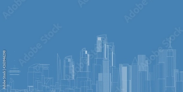 Fototapeta 3D illustration architecture building perspective lines.