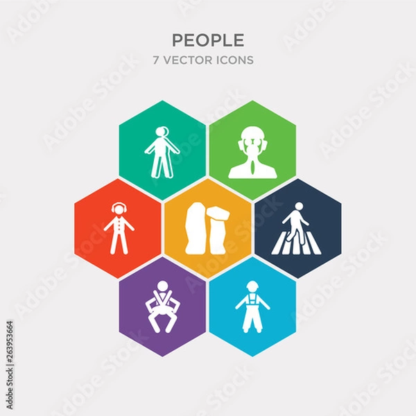 Fototapeta simple set of worker with harness, seat belt on, crossing street, menhir icons, contains such as icons with safety headphone, worker with gas mask, image shadow and more. 64x64 pixel perfect.