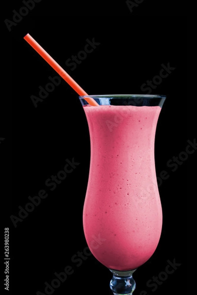 Fototapeta Strawberry smoothie isolated on black background