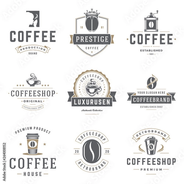 Fototapeta Coffee shop emblems and badges vector templates set.