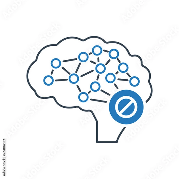 Fototapeta Brain icon with not allowed sign. Intelligence icon and block, forbidden, prohibit symbol