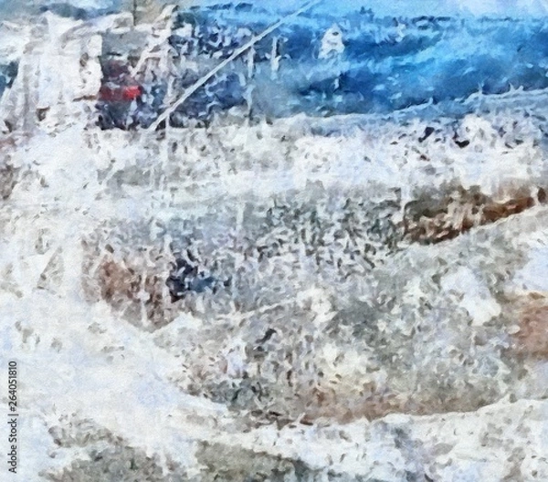 Fototapeta Weathered abstract grunge texture. Background with paint strokes and splashes. Pattern with dirty and blots elements. Retro oil style. Simple closeup template for graphic design