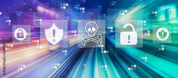 Fototapeta Virus and scam theme with abstract high speed technology POV motion blur