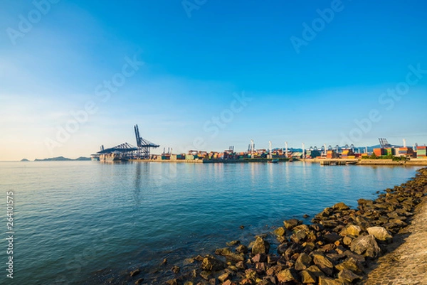 Obraz Industrial port container crane