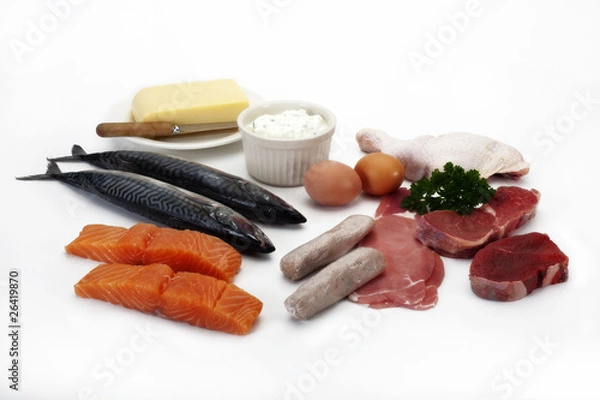 Obraz Protein fish, meat & eggs