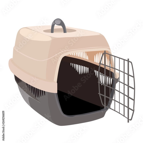 Fototapeta Empty pet carrier for animals transportation with open door for medium size dogs. Vector illustration.