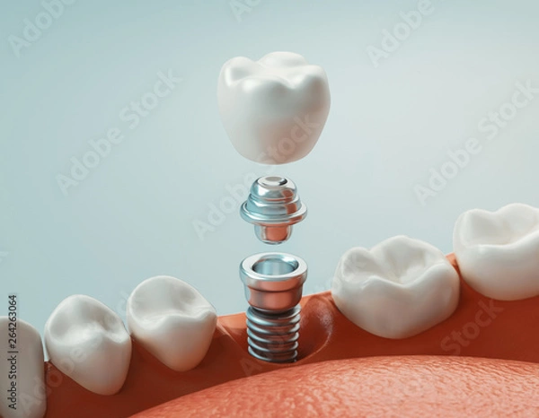 Fototapeta Opieka stomatologiczna, implant dentystyczny, renderowanie 3d