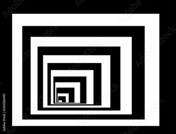 Fototapeta Optical background with striped black and white rectangles. Deep immersion, space tunnel, architectural corridor. Hypnotic texture, op art abstraction.