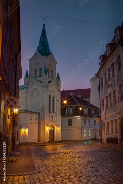 Obraz Night building in old town, Riga , Latvia