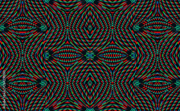 Fototapeta Color seamless pattern with hypnotic trance texture. Multicolored glitched background. Op art unique bright kaleidoscope. Psychedelic trippy art.