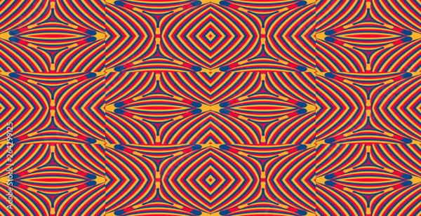 Fototapeta Color seamless pattern with hypnotic trance texture. Abstract multicolored striped background. Op art unique bright abstraction. Psychedelic trippy art.