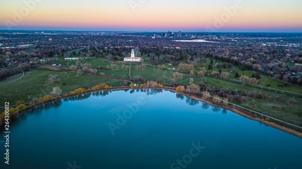 Obraz Drone Spring Sunset Over Denver, Colorado