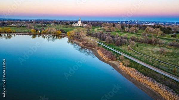 Obraz Drone Spring Sunset Over Denver, Colorado