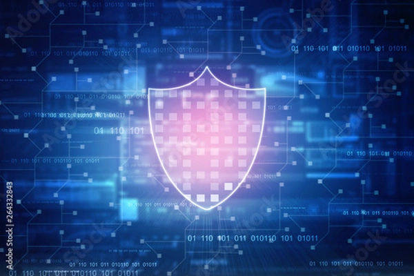 Fototapeta 2d illustration Security concept - shield on digital code background