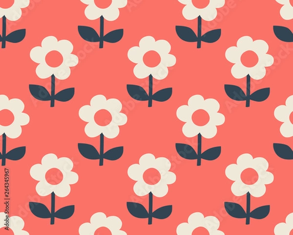 Fototapeta seamless pattern with stylized flowers in scandinavian style