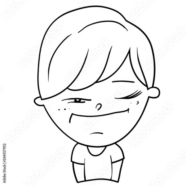 Fototapeta Funny cartoon characters of boys, expression of emotions and mood, portrait, children's book for painting, vector illustration