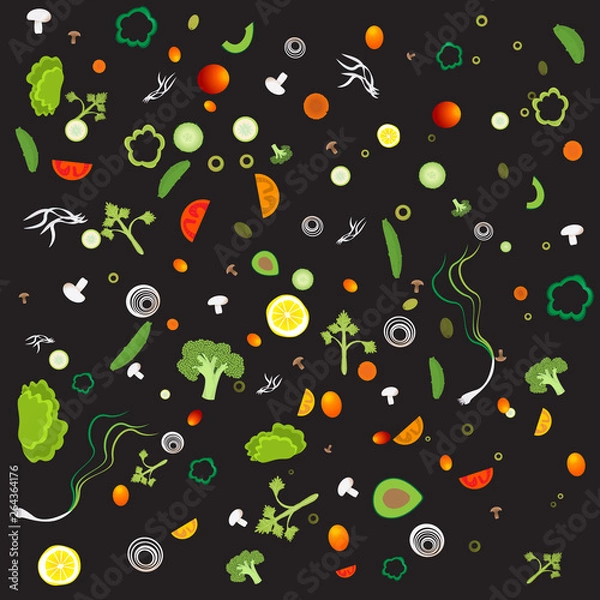 Fototapeta Vegetable pattern with vegetarian healthy food, for web and print decoration, vector illustration