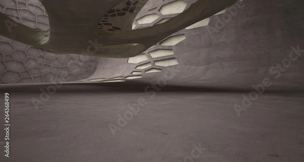 Fototapeta Abstract white and concrete interior. 3D illustration and rendering.