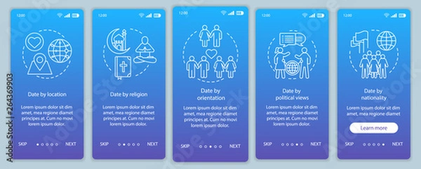 Fototapeta Online dating onboarding mobile app page template