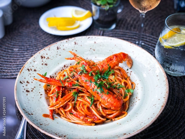 Obraz fresh italian pasta with lobster