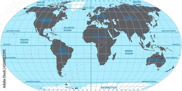 Obraz Vector map of the world. Oceans and continents on a flat projection.
