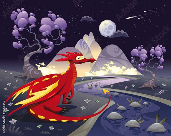 Fototapeta Dragon in the night. Vector illustration, isolated objects.