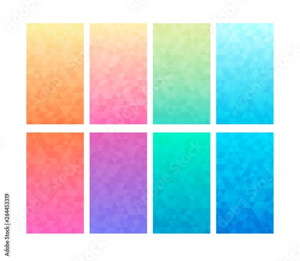 Fototapeta Set of colorful triangular gradients. Modern mobile app backgrounds. Vector abstract blurred smooth image.