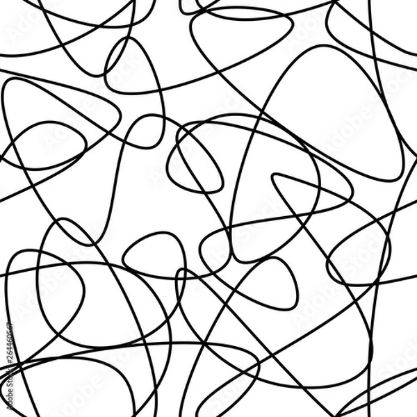 Fototapeta Vector abstract seamless scribble background. Fantasy modern tangled pattern. Digital tortuous design. Creative tangled composition.