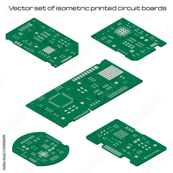 Obraz Vector set of isometric printed circuit boards