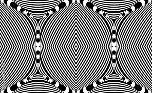 Fototapeta Seamless pattern with hypnotic trance texture. Abstract black and white striped background. Op art monochrome abstraction. Psychedelic trippy art.