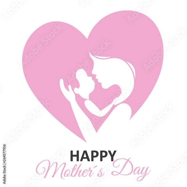 Obraz Mothers day card. Mother with baby inside a heart