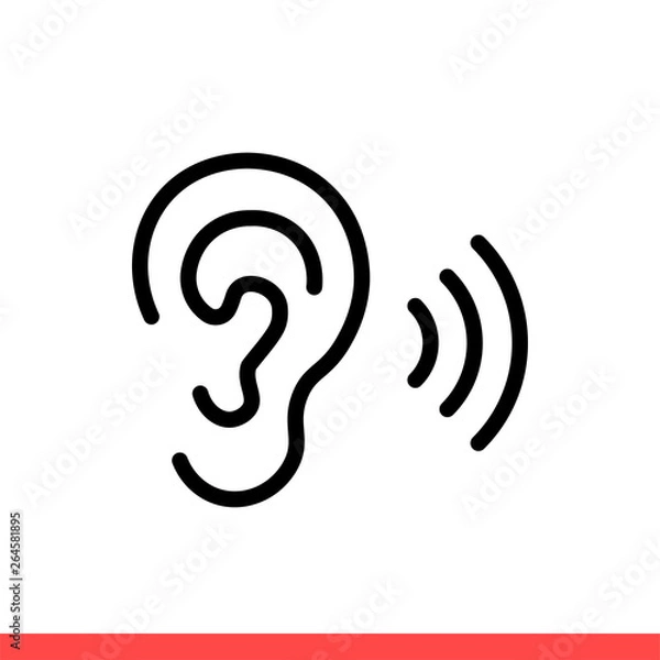 Obraz Ear vector icon, hearing symbol. Simple, flat design on white background