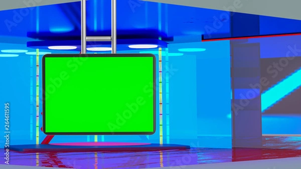 Fototapeta Virtual TV news broadcast studio set background