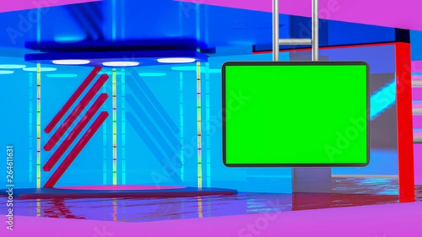 Fototapeta Virtual TV news broadcast studio set background