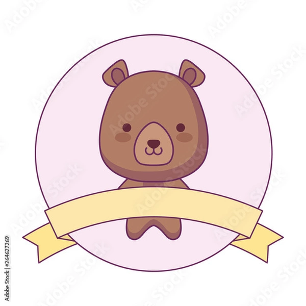 Obraz cute bear animal with ribbon in frame