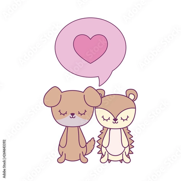 Fototapeta cute porcupine with dog and speech bubble