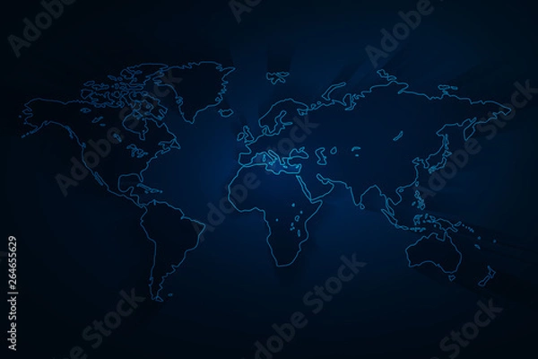 Fototapeta world map created with line on blue background, vector