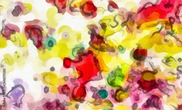 Obraz Abstraction painted in oil style. Colorful texture background. Multicolored wallpaper graphic design. Pattern for creating artwork and print. Crazy warm colors and cartoon effect. Fun psychedelic art.