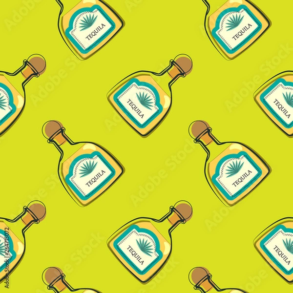 Obraz Tequila in seamless pattern. Template for printing on fabric. Il