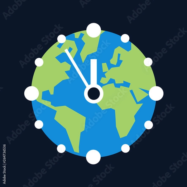 Fototapeta Planet Earth as clock dial  - metaphor of climate change as urgent global environmental and ecological issue for the future. Vector illustration