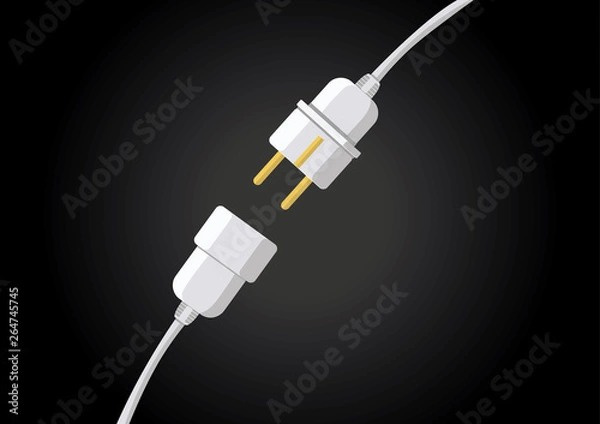 Fototapeta Wire plug and socket. Vector illustration in flat style