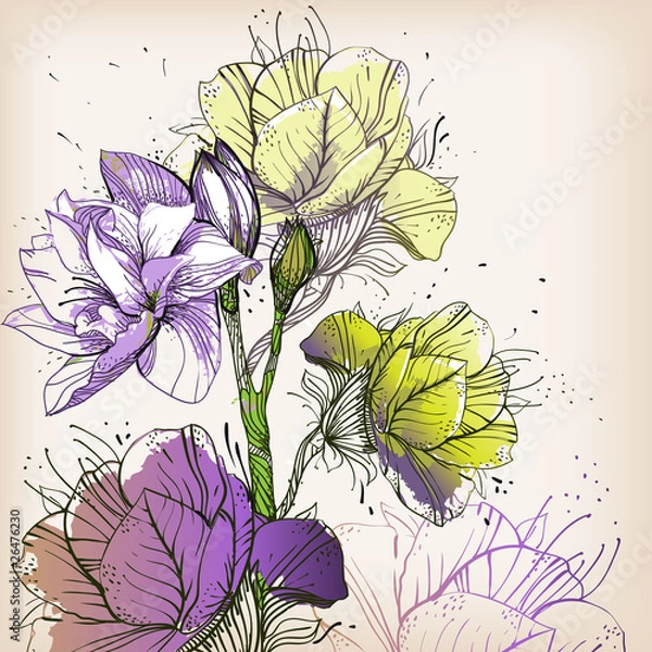 Fototapeta blossoming branch with colored flowers