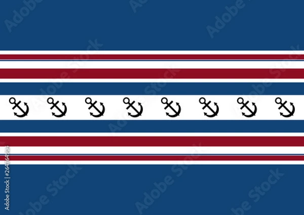 Fototapeta Background of red, white and blue stripes with an anchor. Blue banner with copy space.Illustration.
