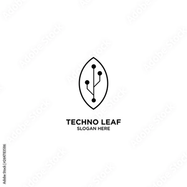 Obraz Techno Leaf logo template, vector illustration - Vector