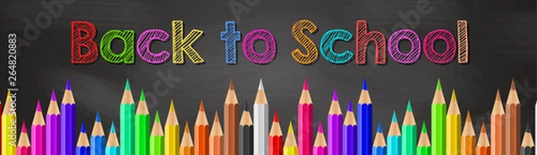 Obraz Welcome Back to School - Back to School Vector Illustration. Back to school education with colored pencil - Back to school isolated vector.