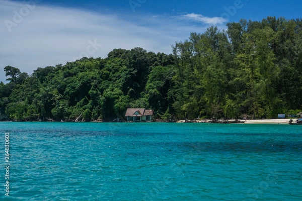 Fototapeta Touring around the iconic Phi Phi Islands and the Bamboo island national park. In those places you can find the most beautiful beaches in Thailand with Crystal clear water and white sand. 